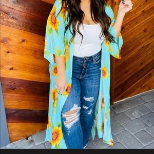 Teal sunflower cardi/ cover up! One size fits most